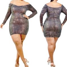 Gorgeous Metallic Sequin Dress *Long Sleeves *Fully Lined *Great Stretch *Model Is 5'8 And Wearing Size 1x Silver Off-shoulder Party Dress, Silver Off-shoulder Dress, Sequin Dress Long, Long Sequin Dress, Long Sleeve Sequin Dress, Dress Long Sleeves, Dress Long, Sequin Dress, Pink Ladies