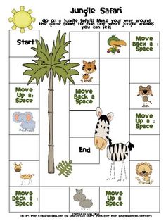 the jungle safari board game is shown with animals