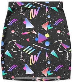 Retro Black Mini Skirt For Summer, Retro Fitted Black Skirt, Retro Fitted Black Mini Skirt, Retro Black Mini Skirt, Fitted Black Skirt With Graphic Print, 90s Patterns Graphics, Memphis Skyline Silhouette, Retro Multicolor Fitted Mini Skirt, Memphis Pattern 80s Style