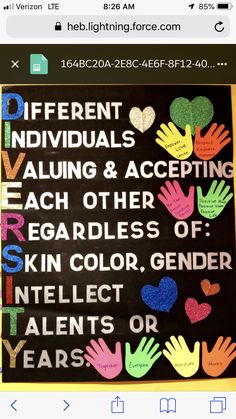 a bulletin board with handprints on it that says different individuals, including each other