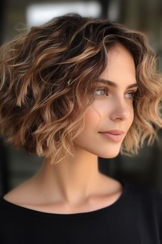 A one-length bob hairstyle with defined curls is a choice that complements most face shapes. The curls give your hair a bounce making it eye-catching instantly. Click here to check out more why the bouncy bob is making a comeback: see 28 fabulous examples. Short Curly Colored Hair, Short Curly Hair Bob Natural Curls, Wavy Hair Bob Haircut, Naturally Wavy Bob, Short Curly Bobs, Bob Curly Hair, Curly Hair Bob, Bouncy Bob, Wavy Bob Long