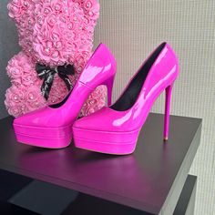 Never Worn Only Tried On Pink Patent Leather High Heels, Heels High Classy, Fashion Nova Shoes, Heels High, Pink Pumps, Platform Heels, Fashion Nova, Hot Pink, Women's Fashion