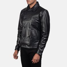 Mod Black Leather Peacoat Leather Peacoat, Leather Motorcycle Jacket Women, Mens Leather Jacket Vintage, Leather Trench Coat Woman, Trucker Jacket Men, Shearling Jacket Women, Motorcycle Jacket Women, Slim Fit Coat, Cafe Racer Jacket