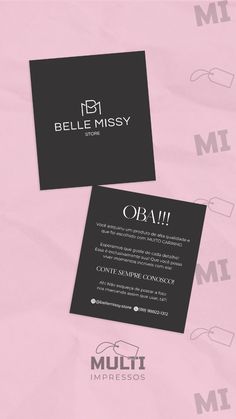 two business cards on top of each other with the words, belli missy