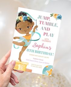 Gymnastic Birthday, Gymnastic Party, Gymnastics Girls, Birthday Invitations Girl, 8th Birthday, Lets Celebrate, 4th Birthday, Party Printables, Card Sizes