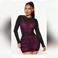 It Is Damaged Only On The Back A Little.. It Is Size S But It Was Small..I Recommend It If You're Xs Purple Mini Dress For Date Night, Purple Mini Length Bodycon Dress, Purple Bodycon Dress For Club, Purple Bodycon Mini Dress, Purple Long Sleeve Bodycon Dress For Club, Long Sleeve Purple Bodycon Dress For Club, Flirty Purple Mini Bodycon Dress, Flirty Purple Mini Length Bodycon Dress, Purple Long Sleeve Mini Dress For Club