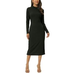 The midi dress has a chic and understated design that makes it easy to accessorize with your favorite jewelry and shoes. Long sleeve midi dress is stretchy that offer you comfortable wearing experience. The twist backless v-neck slim fit midi dress is designed to accentuate your curves and provide a comfortable fit for all-day wear. With its midi length, this long sleeve dress for women is perfect for a variety of occasions, from a day out with friends to a casual date. Perfect for spring, fall Elegant Bodycon Sweater Dress In Solid Color, Elegant Bodycon Sweater Dress, Elegant Sweater Dress For Night Out, Elegant Solid Color Sweater Dress For Night Out, Elegant Solid Sweater Dress For Work, Elegant Solid Knee-length Sweater Dress, Elegant Knee-length Sweater Dress, Midi Length Sweater Dress For Work, Fall Solid Color Midi Bodycon Dress