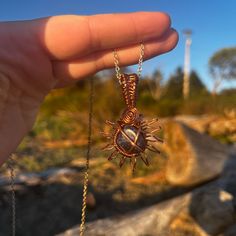 Hand Made Sodalite Sun Wrapped Pendant! Beautiful Statement Piece, One Of A Kind! Stand Out From Others And Take Away The Negative Energy #Jewelry #Sodalite #Crystals #Necklace #Trendy Ohm Pendant, Sun Jewelry, Energy Jewelry, Crystals Necklace, Necklace Trendy, Jewelry Hand, Hand Crafted Jewelry, Crafted Jewelry, Wrapped Pendant