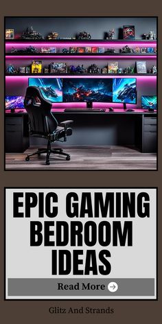 an image of a gaming room with the text, epic gaming bedroom ideas read more