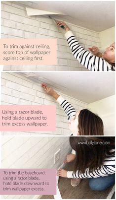 the instructions for how to paint a brick wall in 3 easy steps with pictures and text below