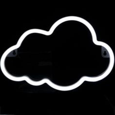 a neon sign with a cloud in the middle on a black background that is lit up