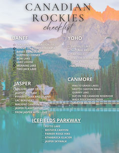 the canadian rockies all - lite list is shown with mountains in the back ground