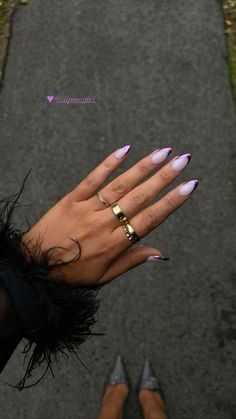 Deep Purple French Tip Nails, Different Color Purple Nails, Sparkly Purple French Tip Nails, Purple Chrome Almond Nails, Two Color French Nails, Purple Nails Chrome, Girly Nail Ideas, Purple French Nails, Purple French Tips