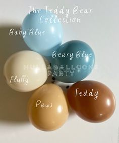 the teddy bear collection baby blue, barry blue, humbly balloons, and paws