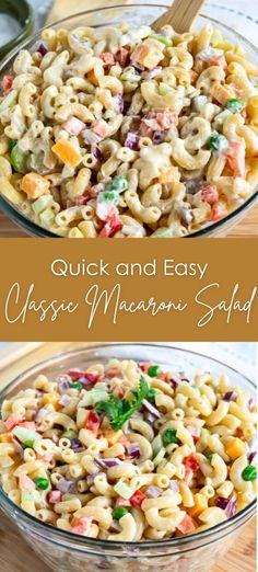 two pictures showing different types of macaroni salad