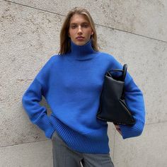 Advbridge Solid Color Turtleneck Knitted Pullover Sweater Fashon Classic Sweater Autumn and Winter Women's Commuter Outfit Pullovers Sweater Collar, Color Block Coats, Lazy Style, Winter Knit Sweater, Solid Color Sweater, Color Sweater, Ladies Turtleneck Sweaters, Classic Sweater, Long Sleeve Knit Dress