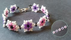 the beaded bracelet has flowers on it