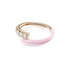 Size: 5.5 Elegant Diamond Ring With Enamel, Elegant White Gold Enamel Rings, Elegant Pink Enamel Ring, Elegant Enamel Diamond Ring, Elegant Open Enamel Ring, Pink Formal Enamel Ring, Elegant Rose Gold Enamel Rings, Fine Jewelry Enamel Ring For Formal Occasions, Pink Gold Ring