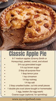 the recipe for classic apple pie is shown