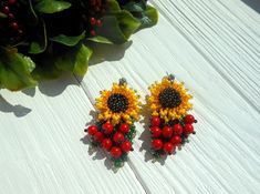 Sunflower beaded earrings dangle Flower beaded earrings Gift for daughter This women beaded earrings. Perfect for summer jackets or blouses. It is also an original present for yourself or someone else. The set is packed in a gift box so ready for a gift. The  beaded earrings are made of Czech beads. Length of earrings without taking into account the hook. Length : 2,37 Width : 0,9 inches Other colors are also available. Individual orders are welcomed. Let me know if you want something special. I Summer Beaded Flower-shaped Jewelry, Summer Flower-shaped Beaded Jewelry, Yellow Flower Earrings With Colorful Beads For Gift, Beaded Flower Earrings For Gift, Sunflower Design Dangle Earrings As Gift, Summer Flower-shaped Jewelry With Dangling Beads, Sunflower Design Dangle Earrings For Gift, Summer Dangling Beads Jewelry Gift, Summer Gift Jewelry With Dangling Beads