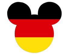 mickey mouse's ears are painted in the colors of germany and black, yellow, and red