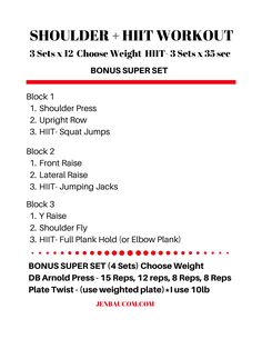 an image of a menu for a workout program with the words, shoulder hit workout