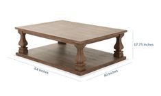 a coffee table with measurements for the top and bottom