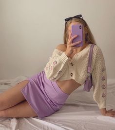 Purple Skirt Outfit, Lavender Outfit, How To Have Style, Burgundy Outfit, Purple Outfits, Looks Style, Looks Vintage, Aesthetic Outfits, Skirt Outfits