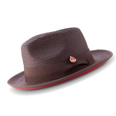 Make a bold statement with this Brown with Red Bottom Braided Pinch Fedora Hat. With its matching grosgrain ribbon, pinch crown, and 2 1/8" wide brim, you can stand out in any crowd! Perfect for taking risks and achieving the daring looks you crave. Available in size XL for an additional $5. Red Bottom Matching Grosgrain Ribbon Pinch Crown Wide Brim: 2 1/8" No Lining Material: Polyester Blend Size XL additional $5 H76- Brown Fitted Hat With Short Brim And Lining, Red Fitted Fedora For Kentucky Derby, Fitted Red Straw Hat For Summer, Classic Red Hat Bands For Summer, Classic High Crown Boater Hat For Summer, Red Fitted Fedora For Beach, Red Fedora For Kentucky Derby With Curved Brim, Red Fedora With Curved Brim For Formal Occasions, Red Curved Brim Fedora For Kentucky Derby