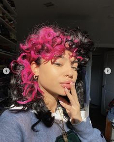 Top And Bottom Split Dyed Hair, Vivid Color On Curly Hair, Short Curly Coloured Hair, Short Curly Dyed Hair Black Women, Crown Dyed Hair, Undercut Dyed Hair Curly, Pink Hair On Curly Hair, Multicolor Curly Hair