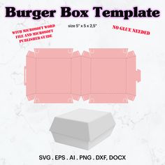 the burger box template is shown in pink and white