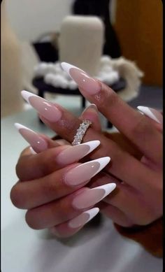 Trendy Nails Long Almond, Neon Nail Ideas Bright Colors Dip, Xl Almond Acrylic Nails, White French Tip Nails Stiletto, French Tip Stilleto Nail, Long Almond Acrylic Nails French Tip, French Tip Long Almond Nails, Long Almond Nails French Tip, Almond White French Tip Nails