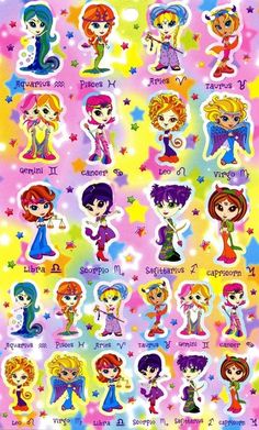 the little mermaids are all dressed up in their favorite outfits and colors, as well as stars