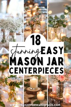 18 stunning easy Mason jar centerpieces featuring simple and stylish ideas for dining tables, kitchen tables, coffee tables, and more. Perfect for adding a touch of elegance to any space with minimal effort. Diy Table Pieces For Wedding, Decorate Tables For Parties, Cute Center Piece Ideas, Doily Centerpiece Ideas, Simple Easy Table Centerpieces, Jars With Fairy Lights Centerpieces, Burlap Wrapped Mason Jars, 60 Th Birthday Centerpieces, 90th Birthday Table Decor