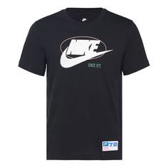 Men's Nike SS22 Logo Alphabet Printing Round Neck Short Sleeve Black T-Shirt DR8031-010 Sports Crew Neck Top With Logo, Sports Tops With Logo And Crew Neck, Nike Cotton Tops With Logo, Nike Cotton Top With Logo, Nike Sporty Top With Logo, Sporty Nike Top With Logo, Nike Sporty Shirt With Logo Print, Alphabet Print, Black T Shirt