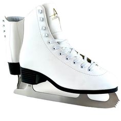 a pair of white ice skates sitting on top of each other