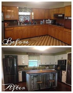 before and after pictures of a kitchen remodel