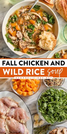 Craving some yummy comfort food? Warm up with this fall soup! Complete with butternut squash and leafy greens in the most flavorful broth, this chicken and wild rice soup hits the spot. Save this hearty dinner recipe and enjoy a bowl of homemade soup all season long! Rice And Butternut Squash, Chicken And Wild Rice Soup, Delicious Meal Prep, Chicken And Wild Rice, Best Soup Recipes, Wild Rice Soup, Fall Soups, Chicken And Rice, Rice Soup