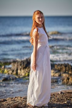 "Minimalist White Dress, Linen Summer Dress, Linen Dress ♠ Casual style with extravagant touch ideal for your provocative nature. The delicately crafted pieces from natural materials will embrace your body in a perfect fit. Dare to be Visible! ♠ If you would like a removable Slip dress in addition to your Linen dress, please check the Slips section: http://etsy.me/36T5ZQu ♠ Sizes Have a look at my Size Chart to make sure your piece will fit you best: http://etsy.me/1SLONk3 When you open the link Linen Wedding Dress, Long Kaftan, White Linen Dresses, Summer Linen Dresses, Plus Size Maxi, White Maxi, Wedding Linens, Linen Maxi Dress, Summer Wedding Dress