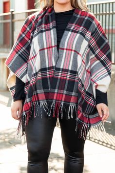 Don't overlook this poncho and miss out ! This poncho has a bold red color with a plaid pattern that is perfect for the season! Throw this poncho over a flirty dress or a cute solid top and skinnies for a casual, trendy look!
100% Acrylic Plaid Winter Poncho, Winter Plaid Poncho, Casual Red Cape For Fall, Casual Red Cape For Autumn, Casual Plaid Poncho For Winter, Shawl Outfit, Fall Trends Outfits, Funny Fashion, Flirty Dresses