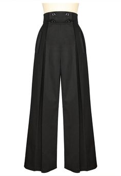 Look hip in these pleated wide-leg retro inspired pants! These high waisted pants have four buttons on the front that function for the opening, with convenient Vintage Wide Leg Pants, Rock Dress, Outfit Vintage, Moda Paris, Vintage Trousers, 40s Fashion, Black High Waist, 1940s Fashion, Professional Fashion