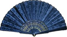 a blue fan with intricate designs on it