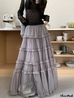 Olivia Mark - Sweet Cake Print High-Waisted A-Line Skirt with Large Flare Umbrella Hem Fairy Skirt Big Skirts, Cake Dress, Layer Skirt, Fairy Skirt, Cake Printing, Pleated Long Skirt, Sweet Cake, Dress Stretch, Dress Cake