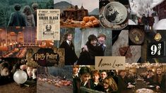 a collage of harry potter images with pumpkins and other things in the background