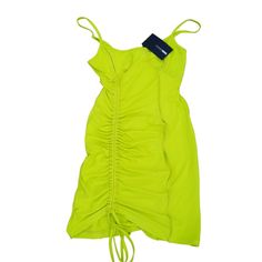 New With Tags. Cute Front Drawstring Pull Accent And Adjustable Shoulder Straps. Made Of Polyester, Spandex Blend. Color Is A Neon Green With Yellow Highlights. Photo #6 Is Model, Not The Same Color. Measurements In Photo. From A Smoke Free And Cat/Dog Friendly Home. (15) Yellow Stretch Summer Dress, Yellow Bodycon Dress For Beach In Spring, Yellow Bodycon Dress With Spaghetti Straps For Spring, Yellow Spaghetti Strap Bodycon Dress For Spring, Summer Stretch Bodycon Dress With Drawstring, Spring Stretch Bodycon Dress With Drawstring, Spring Stretch Mini Dress With Drawstring, Yellow Stretch Dress With Spaghetti Straps, Yellow Stretch Mini Dress For Spring