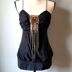 This Beautiful And Delicate Camisole Has A Very Intricately Studded Detail In The Front. It Is In Good Condition. Flattering Shape. Size 8 (Runs Small). Chef Kiss, Silk Camisole, Tracy Reese, Elena Gilbert, Beach Babe, Aesthetic Clothes, Black Silver, Chef, Cute Outfits