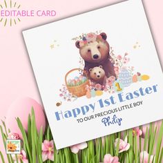 a greeting card with an image of a mother bear and her baby bear on it