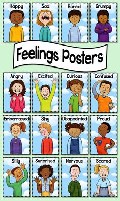 feelings posters with the words feelings in different languages and pictures on each page, which are also