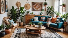 a living room filled with furniture and lots of plants