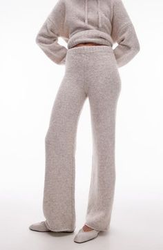 Love to lounge in these weekend-perfect pants crafted with a fluffy texture and punctuated with wide hems. 32 1/2" inseam; 22" leg opening; 11 1/2" front rise; 14" back rise (size Medium) Elastic waist 76% polyester, 24% nylon Machine wash, dry flat Imported Fluffy Knit, Hair Care Gifts, Fall Wardrobe Essentials, Fluffy Texture, Trouser Co Ord, Perfect Pant, Wide Jeans, Baby Boy Shoes, Sports Blazer